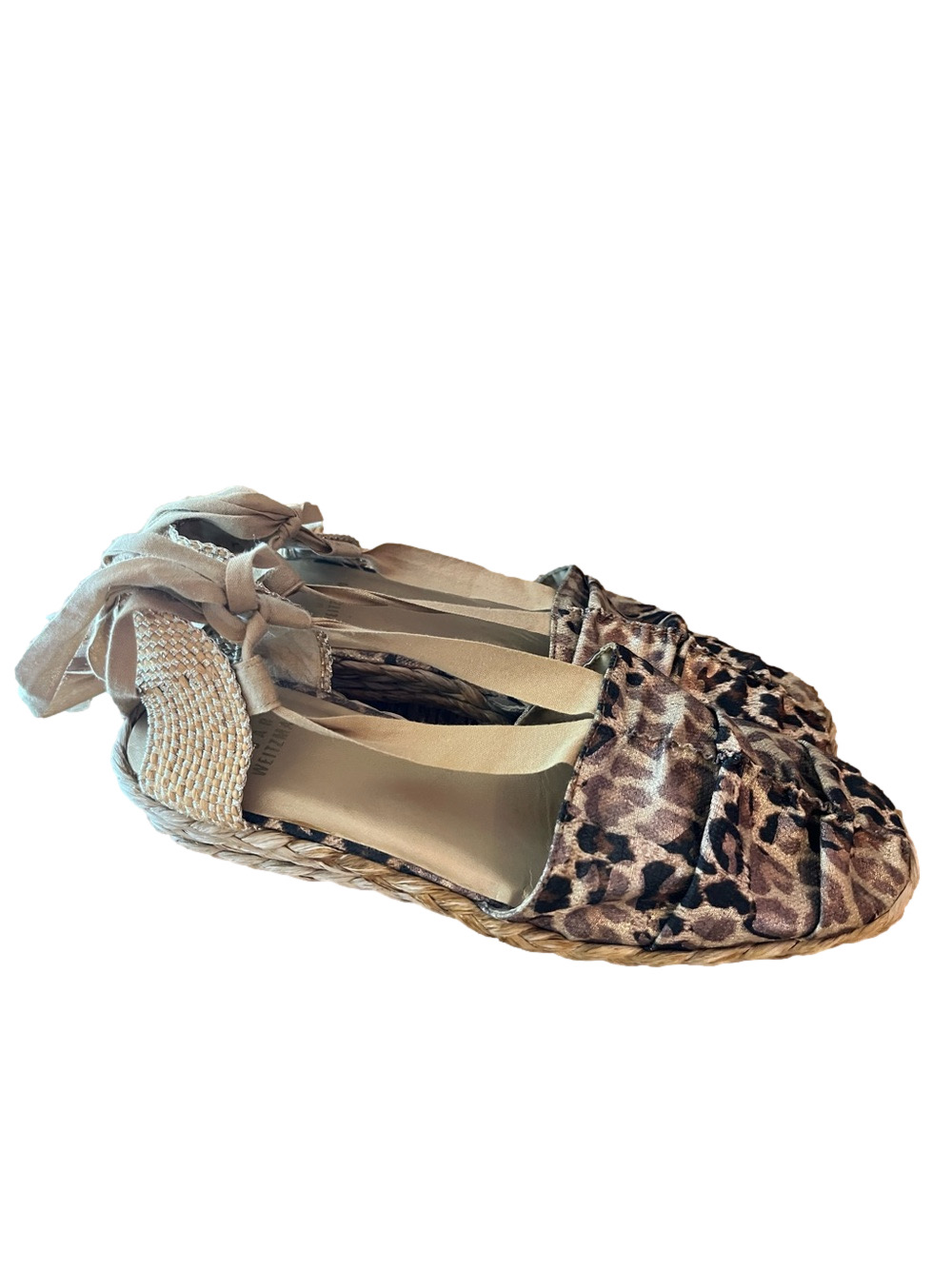 Stuart Weitzman Denia Leopard Print Ankle Tie Espadrille Flats VGUC Size 8